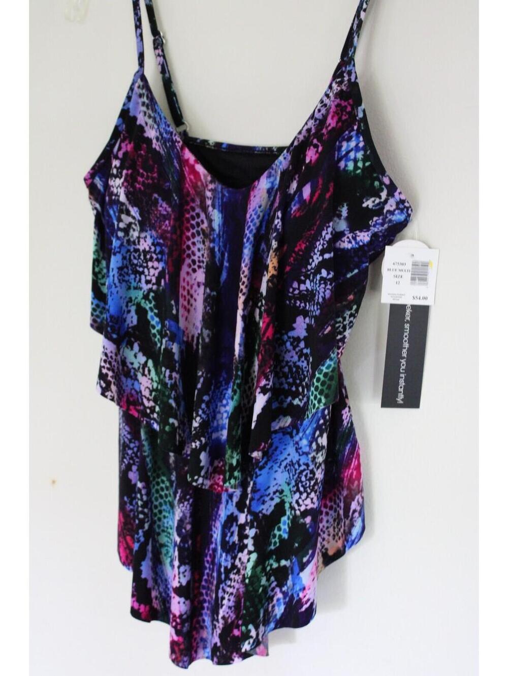 Vaishing Act, Women's  Size 12 Tankini blue, purple, black Blue Swim Top